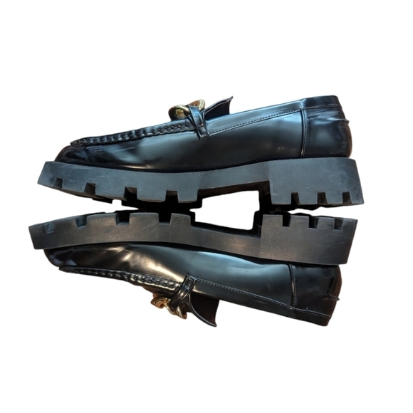 Lug chunky Grandpa Core Gold Chain Indie Sleaze black patent slipon loafers sz 8 - Picture 5 of 7